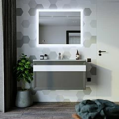 Комплект мебели Бриклаер Берлин 100 оникс серый (ручка белый глянец, раковина Mario 70 бетон)