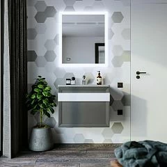 Комплект мебели Бриклаер Берлин 70 оникс серый (ручка белый глянец, раковина Mario 70 бетон)